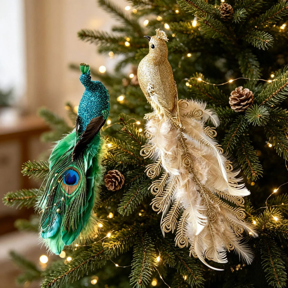 Holiday Feather Decoration Delicate Feathers & Sparkling Accents