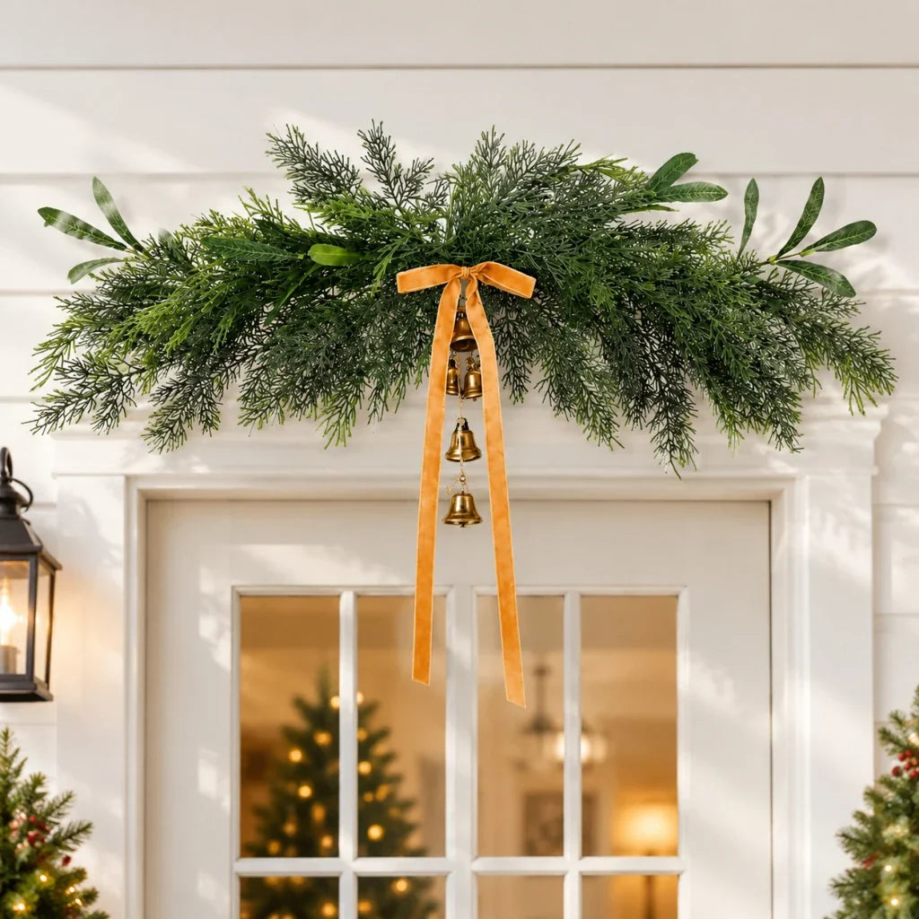 Holiday Garland Realistic Greenery & Metal Bells