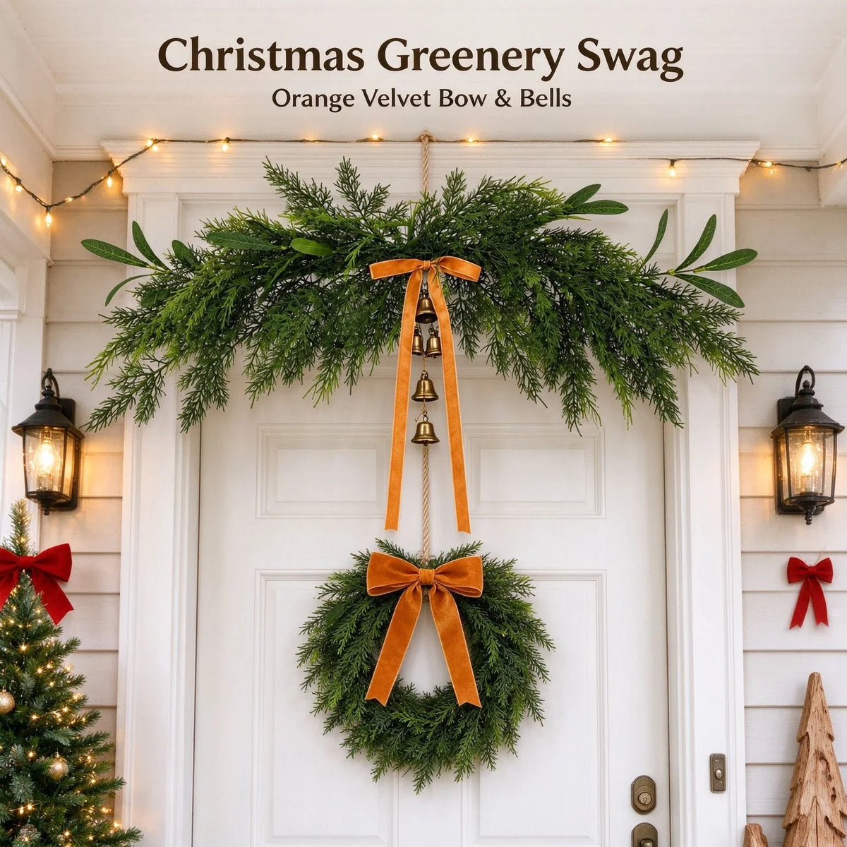 Holiday Garland Realistic Greenery & Metal Bells