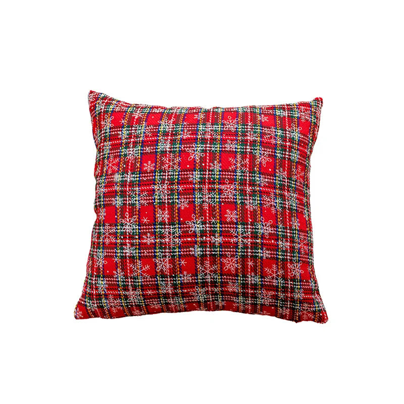 Holiday Pillow Embroidered Snowflake Plaid Plush Insert Included
