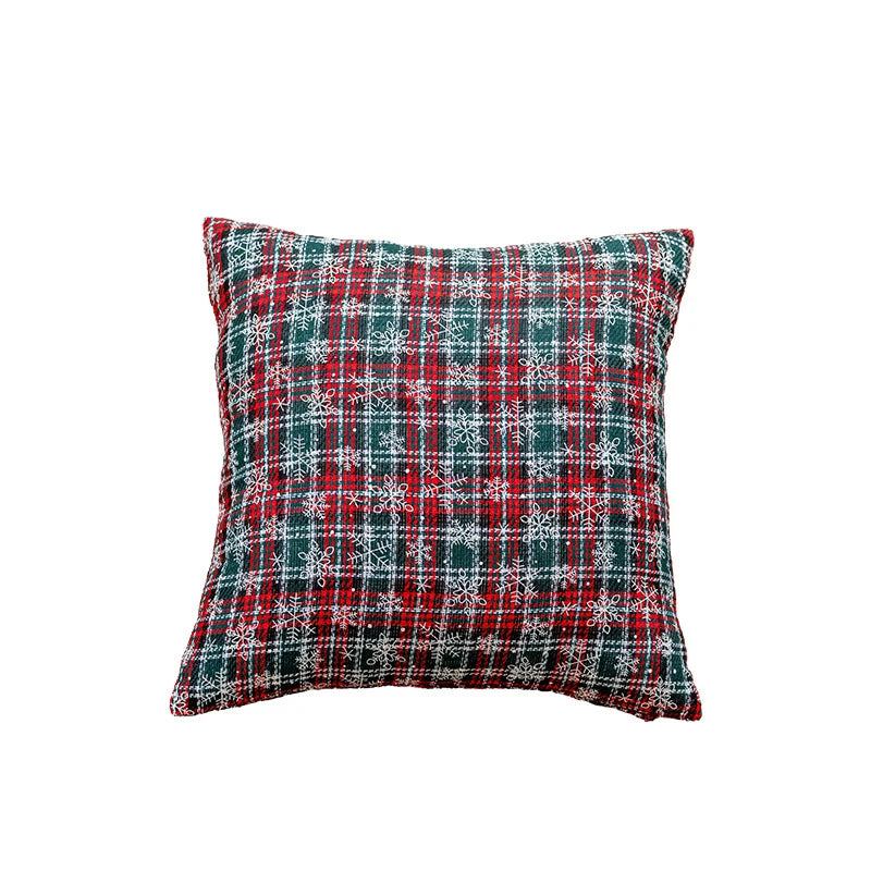 Holiday Pillow Embroidered Snowflake Plaid Plush Insert Included