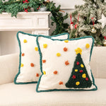 Holiday Pillow Set Tufted Pom Accents Linen-Feel Covers