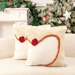 Holiday Pillow Set Tufted Pom Accents Linen-Feel Covers