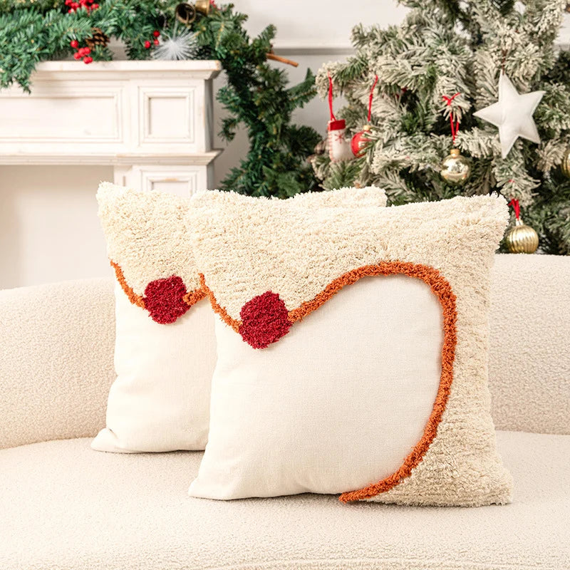 Holiday Pillow Set Tufted Pom Accents Linen-Feel Covers