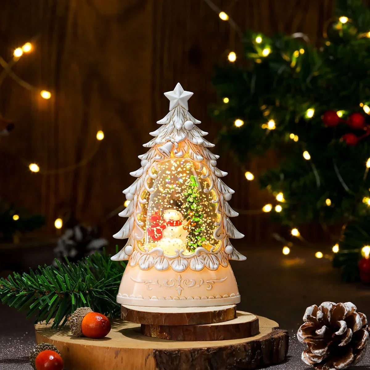 Holiday Snow Globe LED Battery-Free Tree Scene