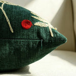 Holiday Throw Pillow Velveteen Embroidered Pom Accents Hidden Zipper