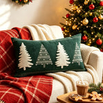 Holiday Throw Pillow Velveteen Embroidered Pom Accents Hidden Zipper