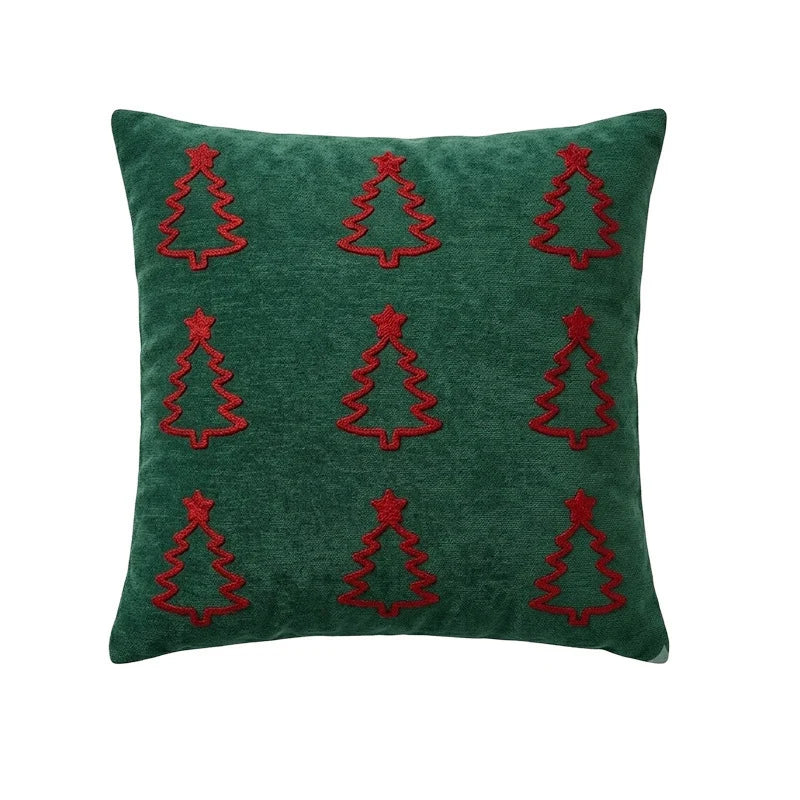 Holiday Throw Pillow Velveteen Embroidered Pom Accents Hidden Zipper