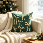 Holiday Throw Pillow Velveteen Embroidered Pom Accents Hidden Zipper