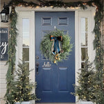 Holiday Wreath Lifelike Faux Evergreen 18 Inch Ribbon & Bells