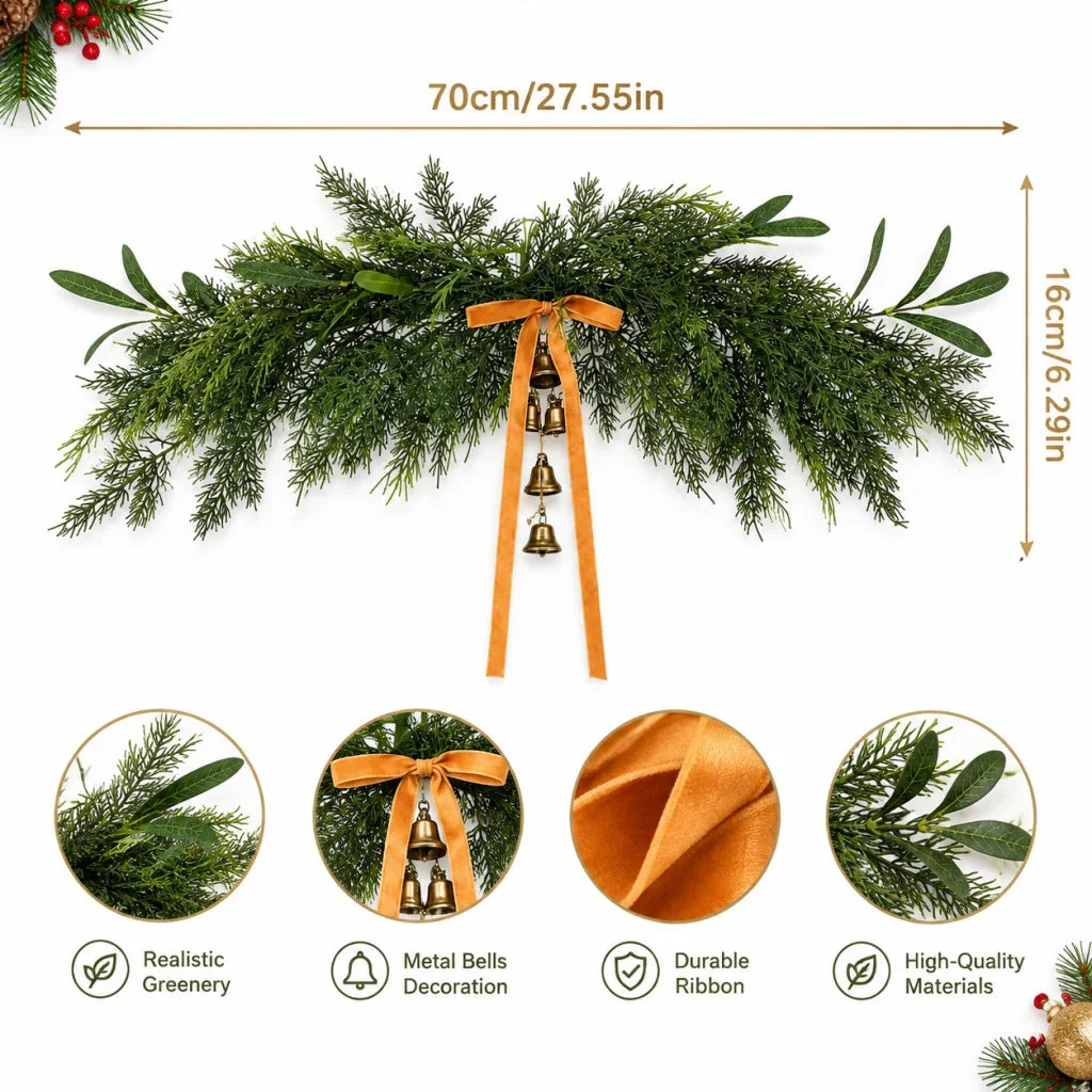 Holiday Wreath Lifelike Greenery & Metal Bells