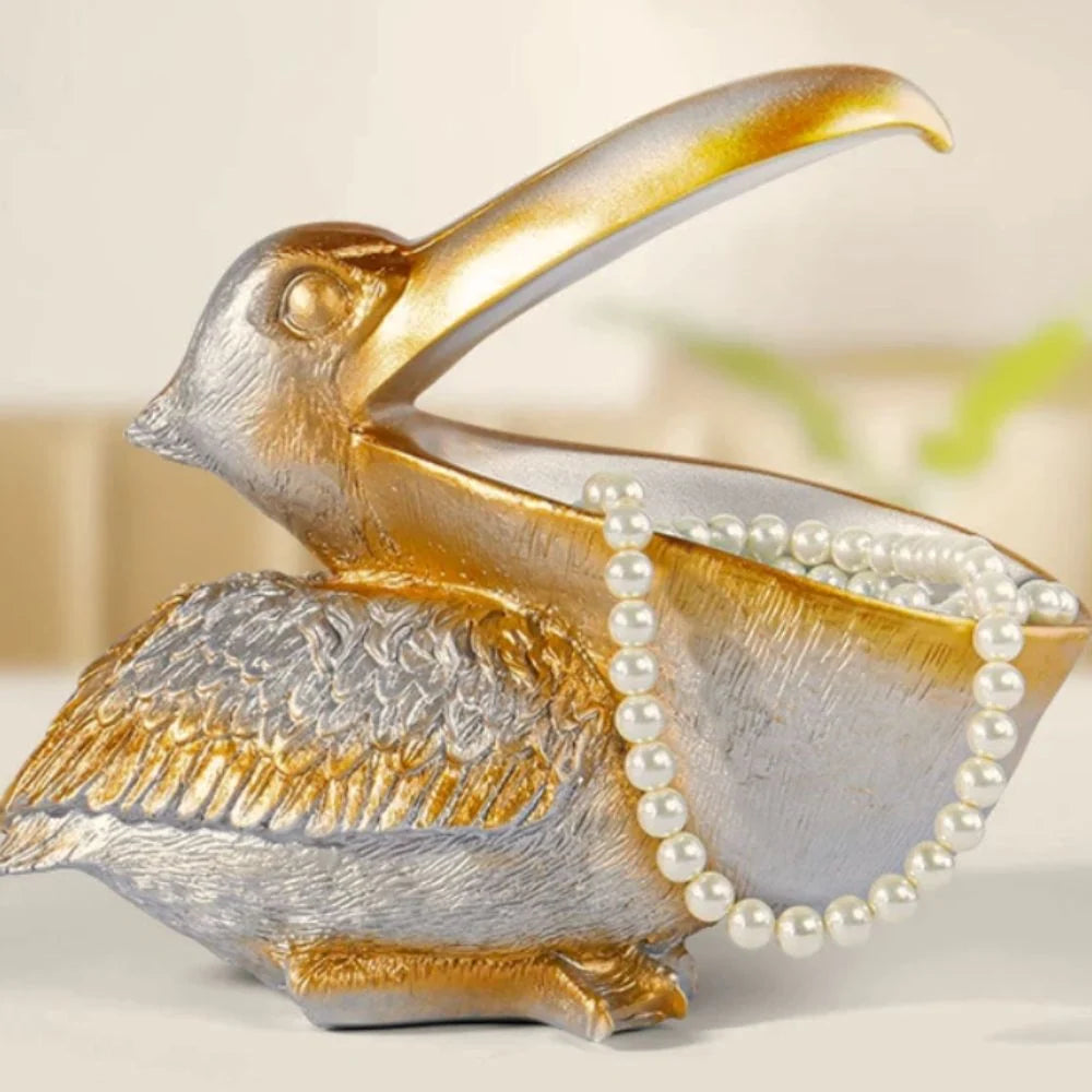 Home Organizer Gold Pelican Design Resin
