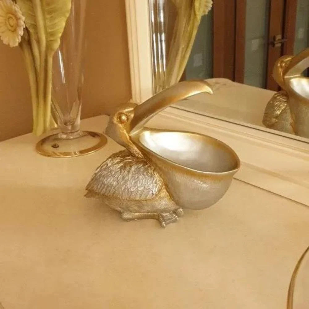 Home Organizer Gold Pelican Design Resin
