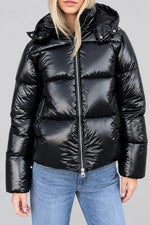 Hooded Down Jacket Lightweight Glossy Adjustable Hood