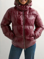 Hooded Down Jacket Lightweight Glossy Adjustable Hood