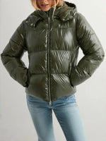 Hooded Down Jacket Lightweight Glossy Adjustable Hood