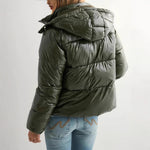 Hooded Down Jacket Lightweight Glossy Adjustable Hood