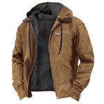 Hooded Jacket Fleece-Lined Zippered Pockets Drawstring Hood