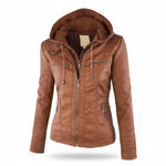 Hooded Leather Jacket Insulated Zip-Front Closure