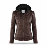 Hooded Leather Jacket Insulated Zip-Front Closure
