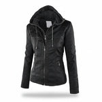 Hooded Leather Jacket Insulated Zip-Front Closure