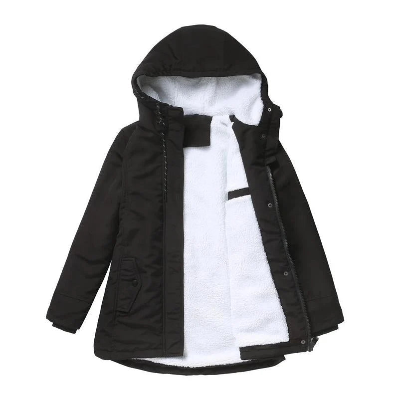 Hooded Parka Coat Fleece-Lined Adjustable Drawcord Hood Storm Placket
