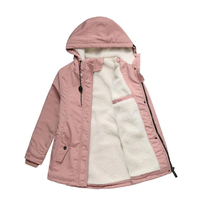 Hooded Parka Coat Fleece-Lined Adjustable Drawcord Hood Storm Placket