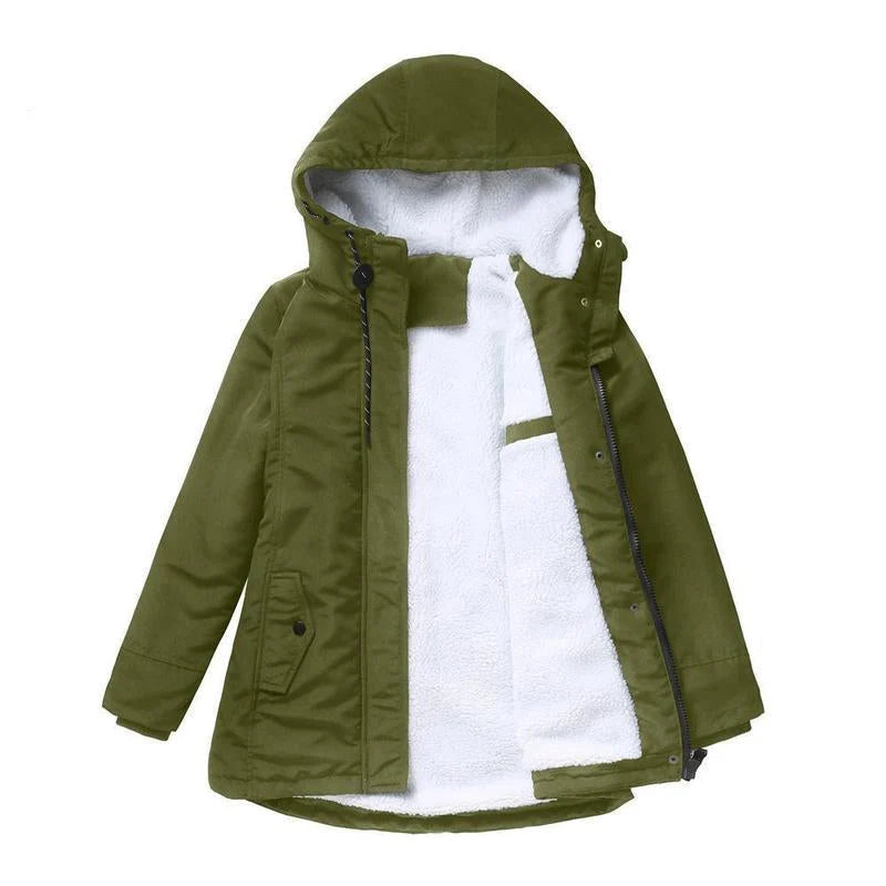 Hooded Parka Coat Fleece-Lined Adjustable Drawcord Hood Storm Placket