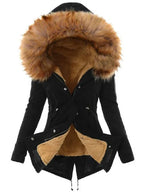 Hooded Parka Faux Fur Lined Wind-Resistant Adjustable Waist