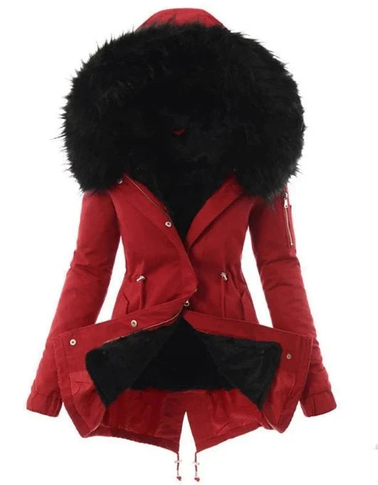 Hooded Parka Faux Fur Lined Wind-Resistant Adjustable Waist