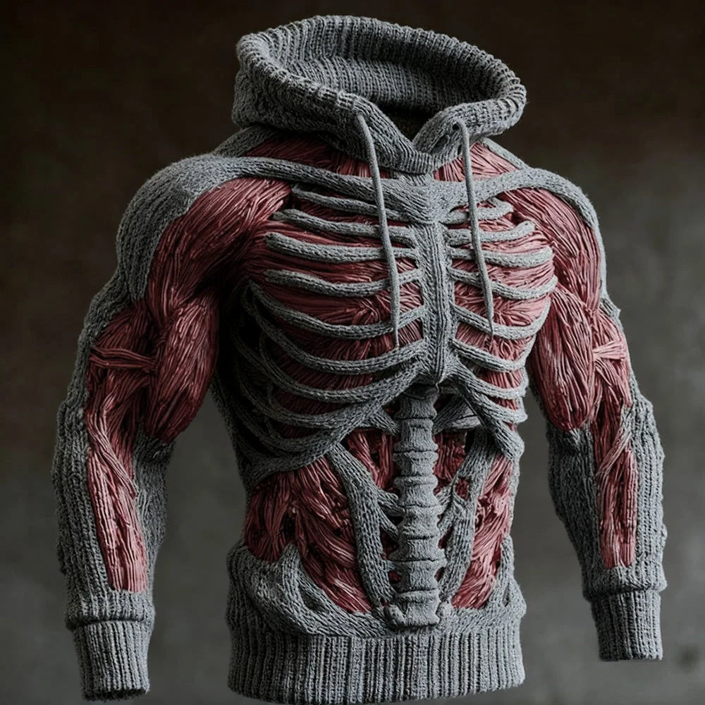 Hoodie 3D Skeleton Knit Design Long Sleeve Hooded
