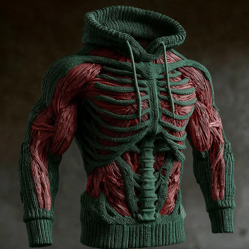 Hoodie 3D Skeleton Knit Design Long Sleeve Hooded
