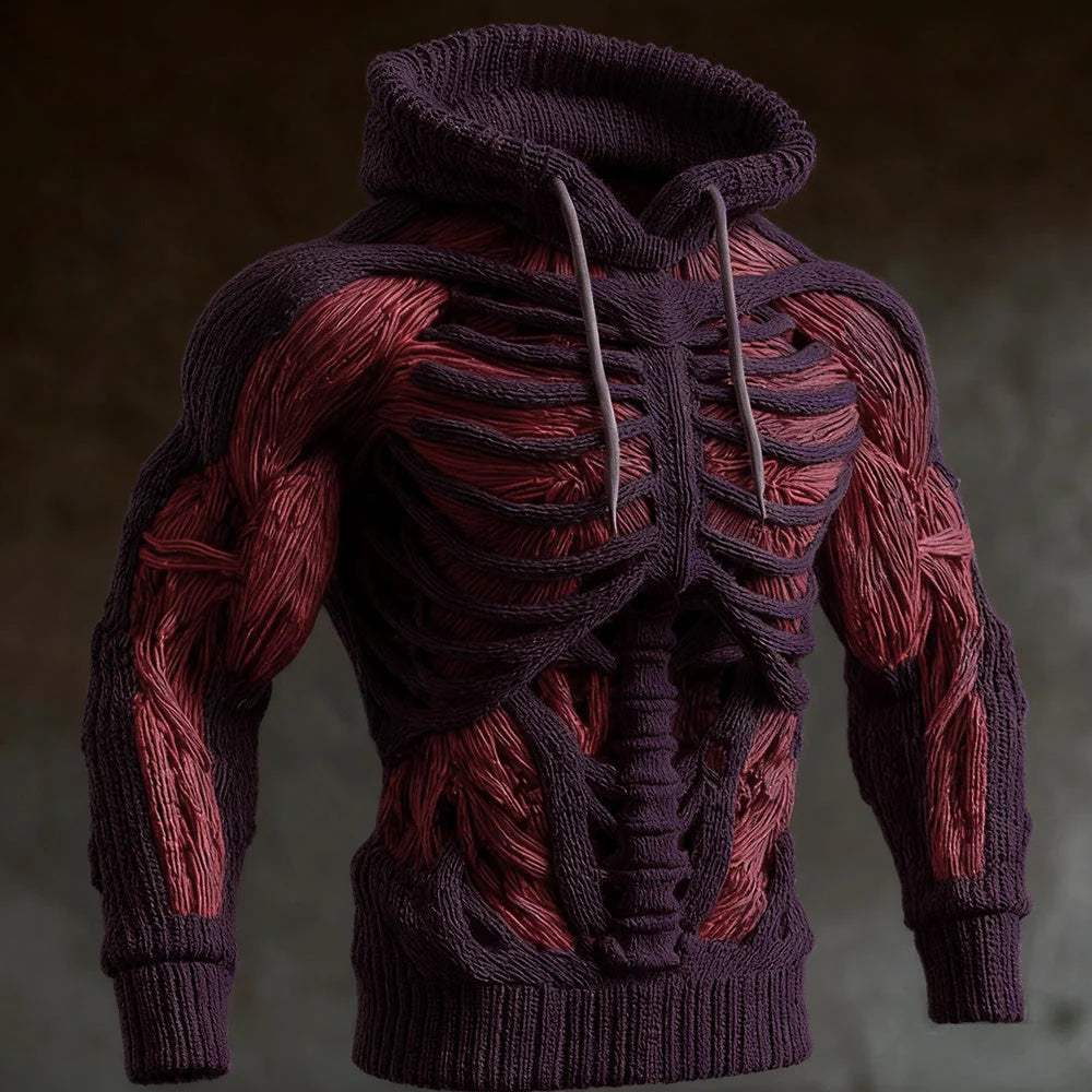 Hoodie 3D Skeleton Knit Design Long Sleeve Hooded