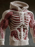 Hoodie 3D Skeleton Knit Design Long Sleeve Hooded