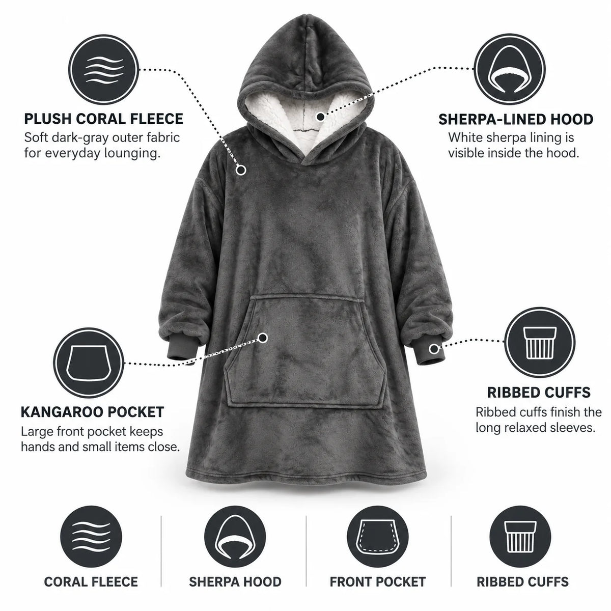 Hoodie Blanket Sherpa Fleece Oversized Hood & Pocket