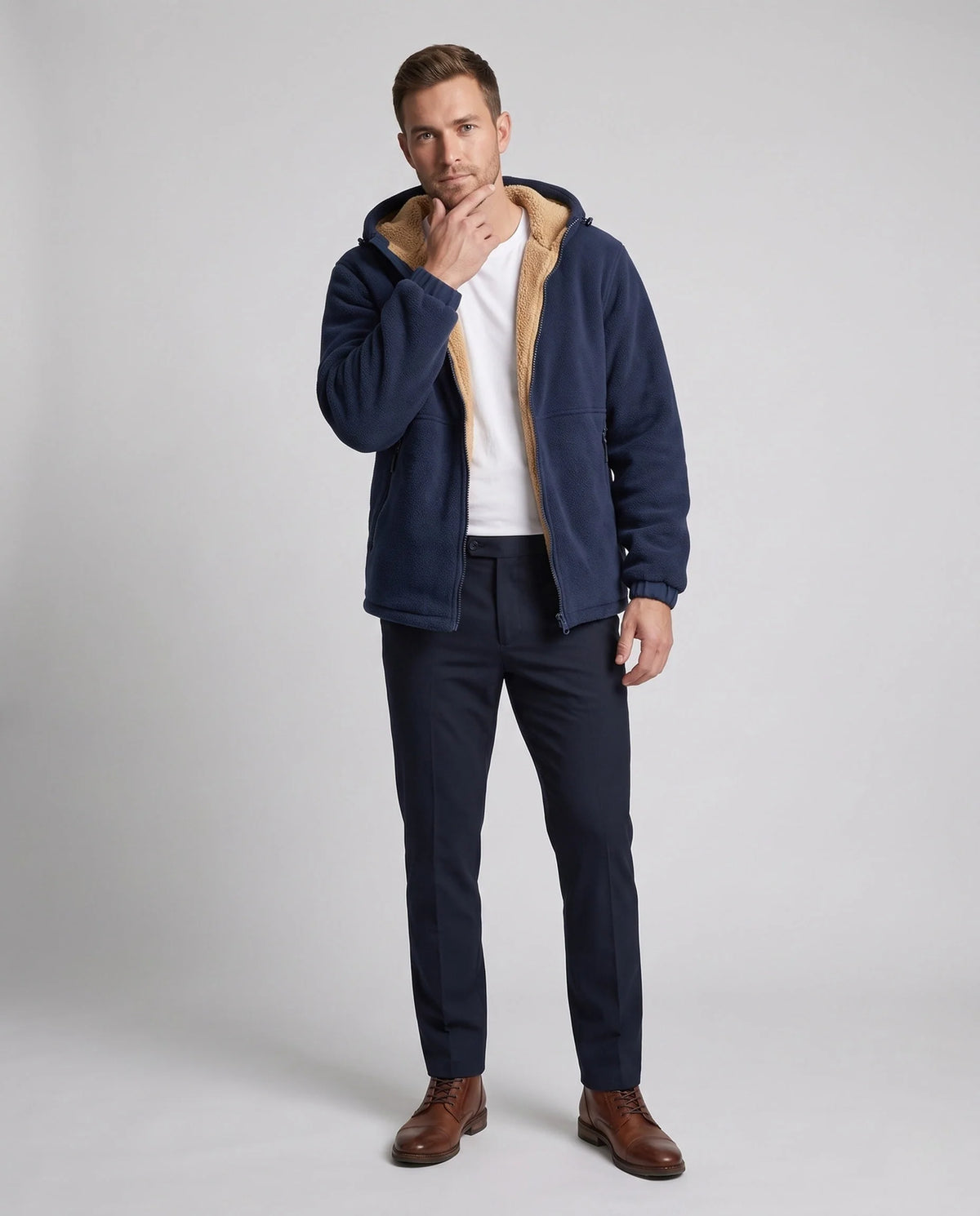 Hoodie Jacket Windproof Teddy Fleece Lined Zip Pockets