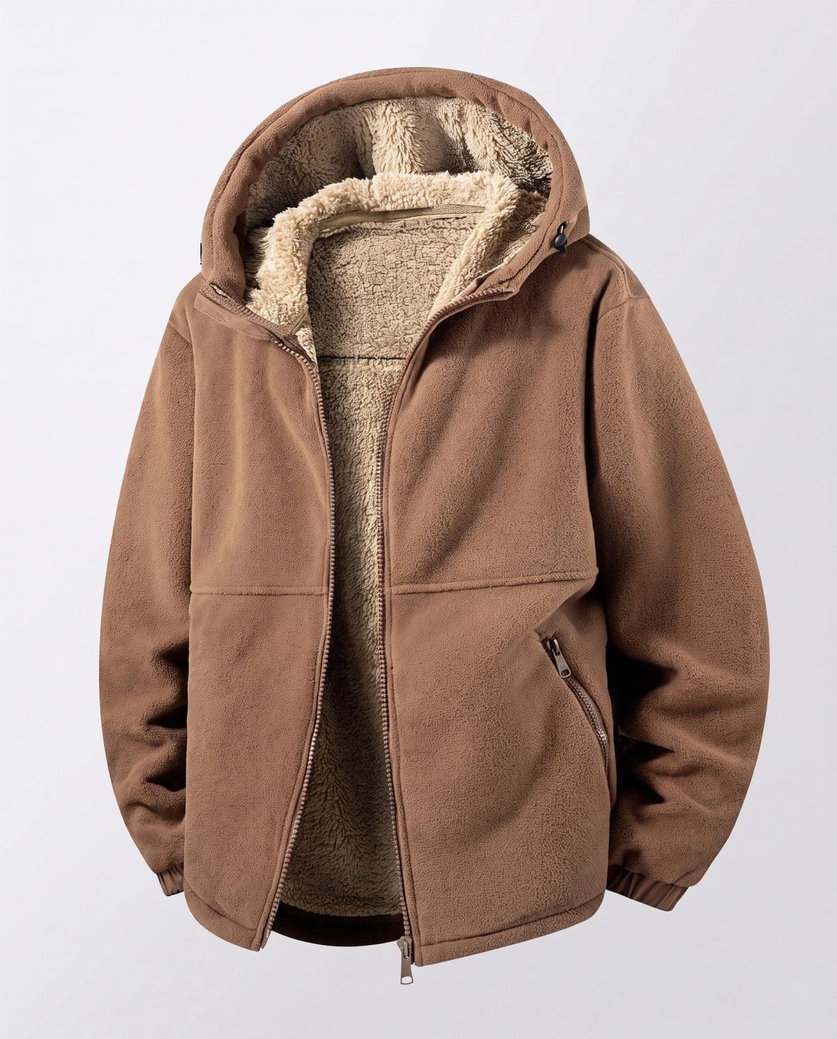 Hoodie Jacket Windproof Teddy Fleece Lined Zip Pockets