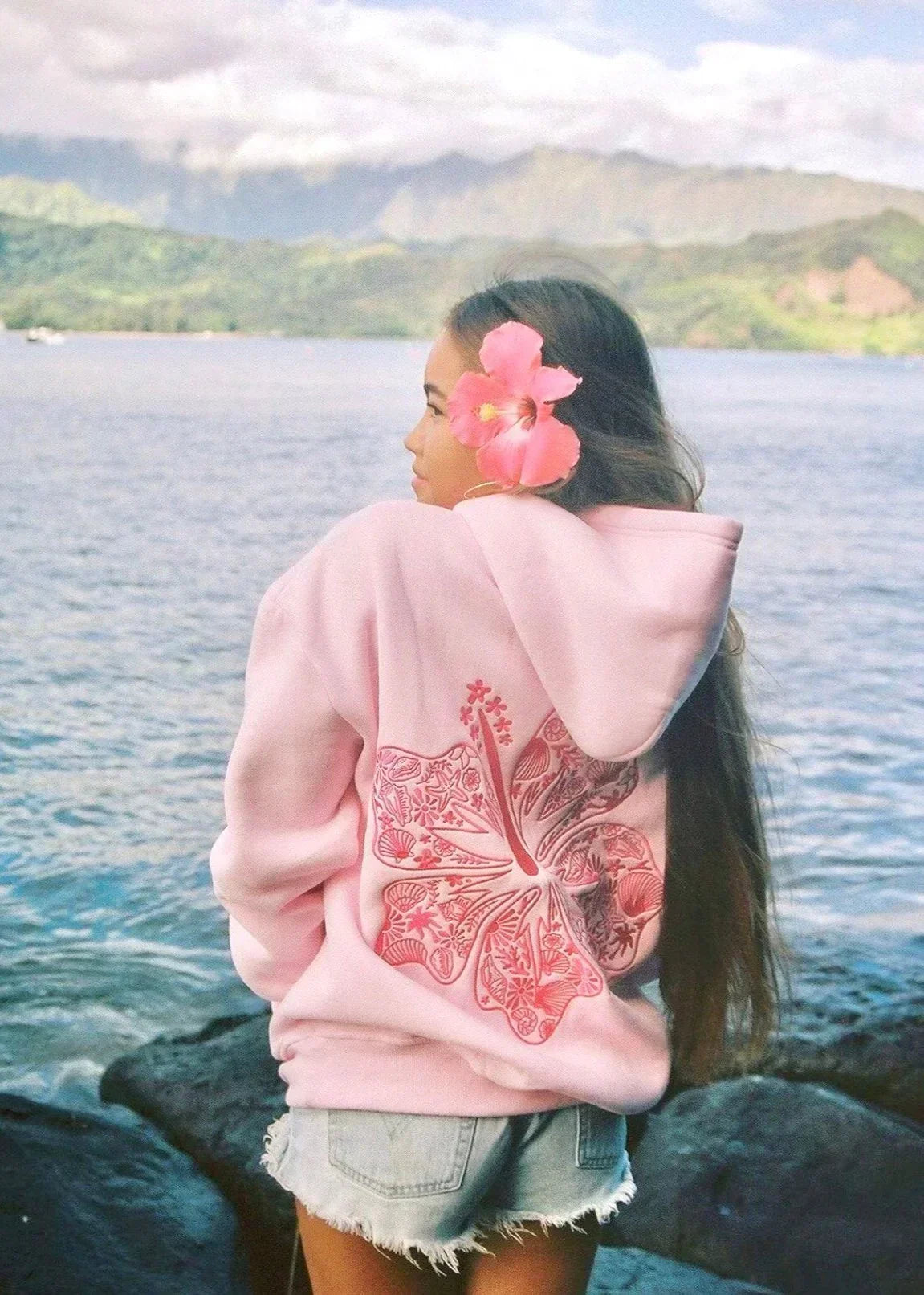 Hoodie Oversized Fit Tropical Print Long Sleeve Hooded Design