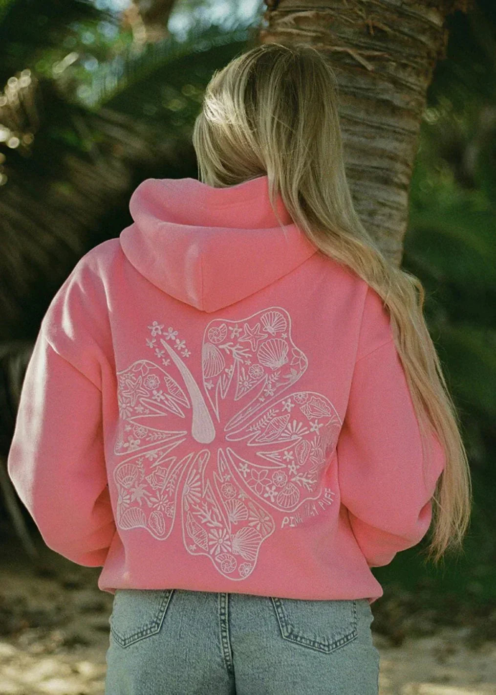 Hoodie Oversized Fit Tropical Print Long Sleeve Hooded Design