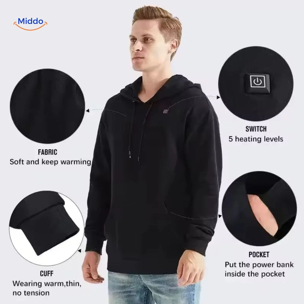 Hoodie USB-Powered Heating Adjustable Heat Settings