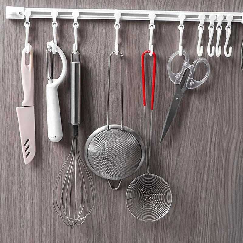 Hook Rail Adjustable Sliding Hooks No-Drill Mounting