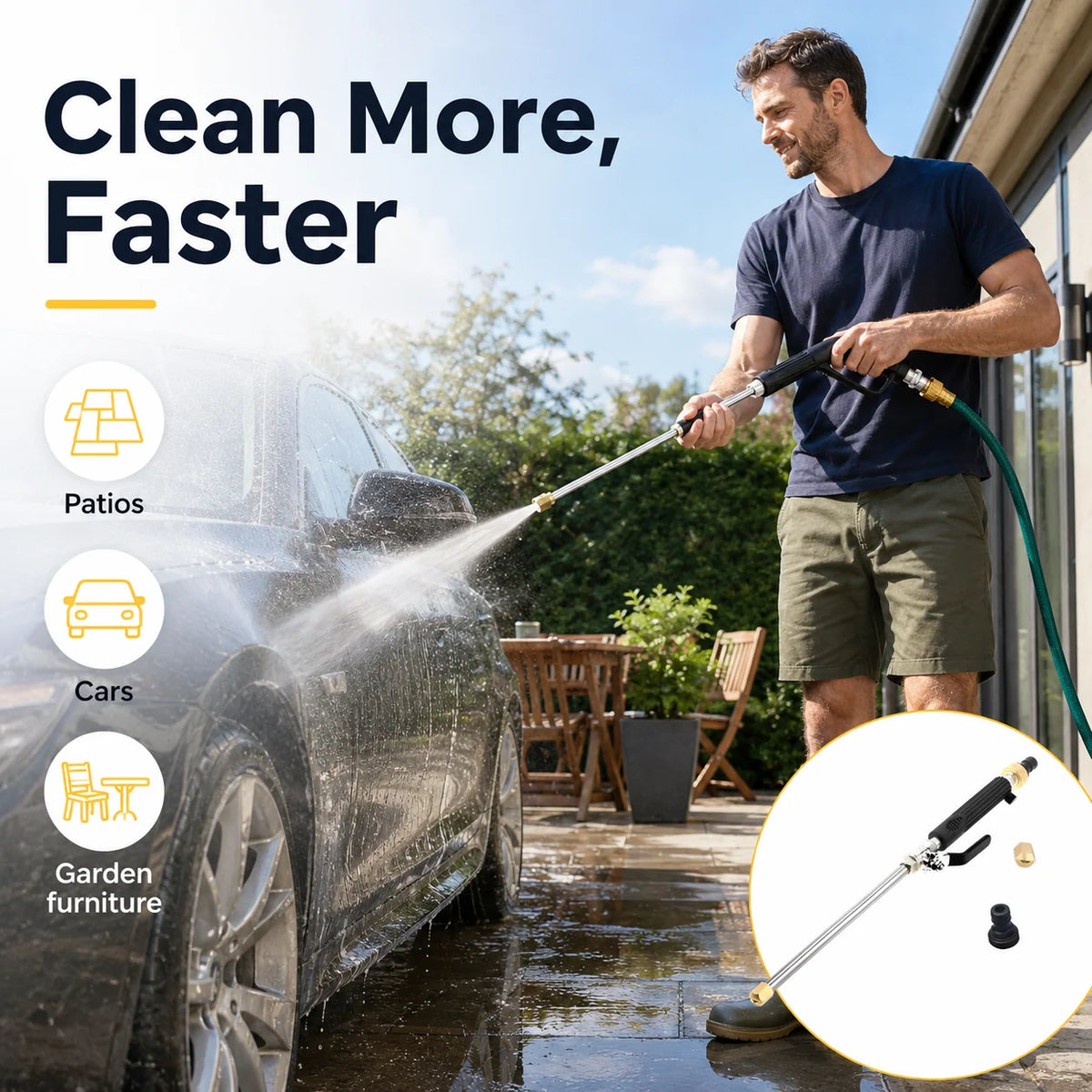 Hose Pressure Washer Attachment Adjustable Spray 100x Pressure