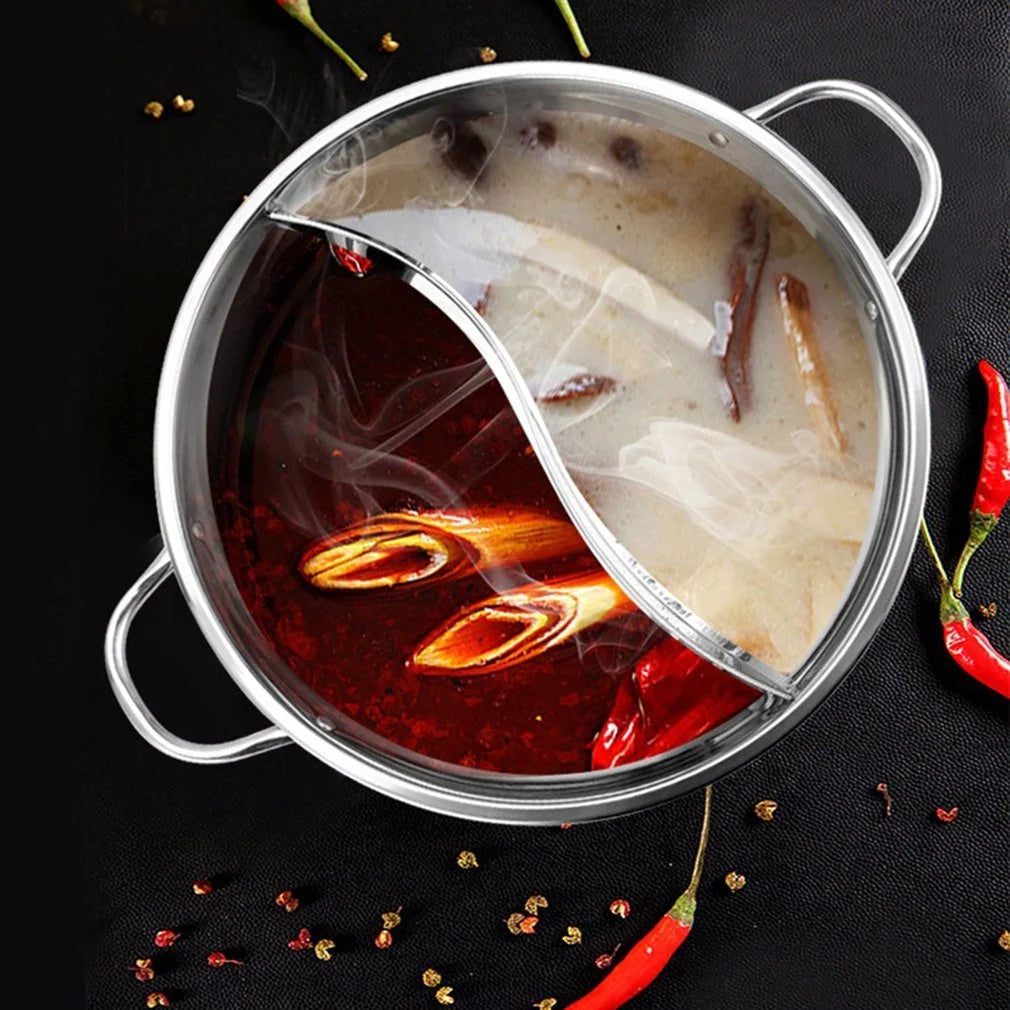 Hot Pot Pan Stainless Steel Divided 11.8-Inch