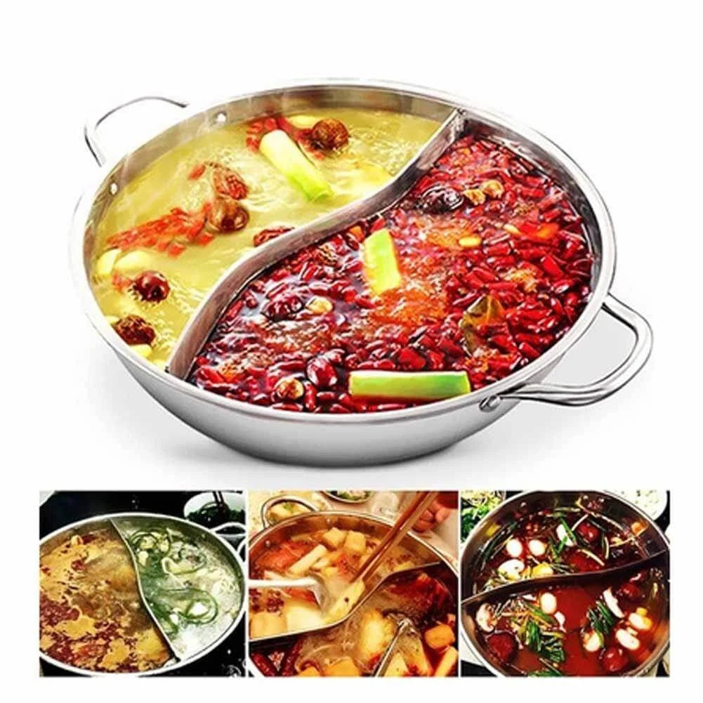 Hot Pot Pan Stainless Steel Divided 11.8-Inch