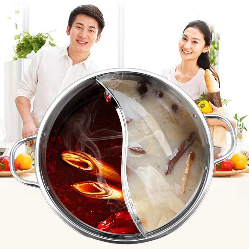 Hot Pot Pan Stainless Steel Divided 11.8-Inch