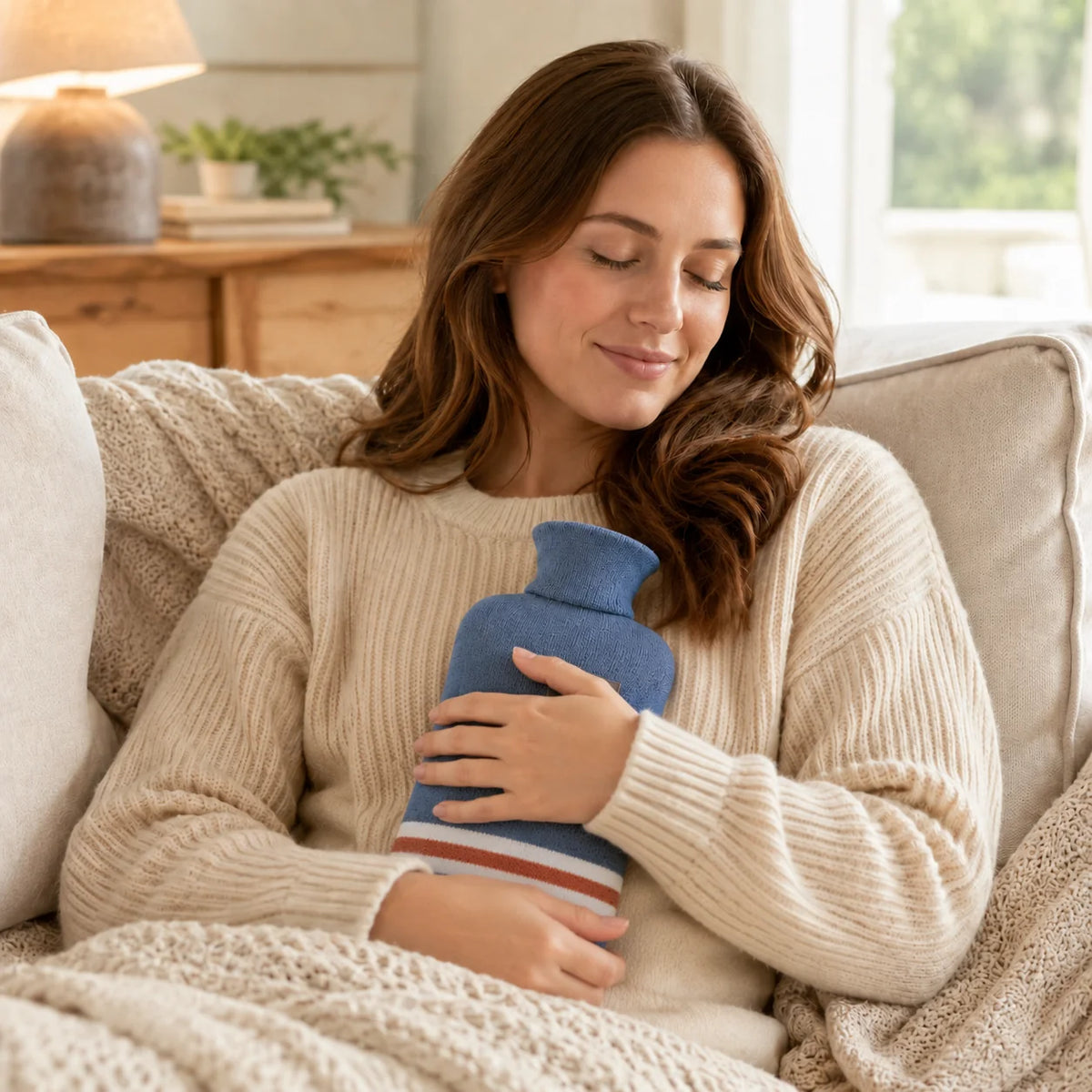 Hot Water Bottle Knitted Cover 33.8-Ounce Capacity Up to 8-Hour Warmth