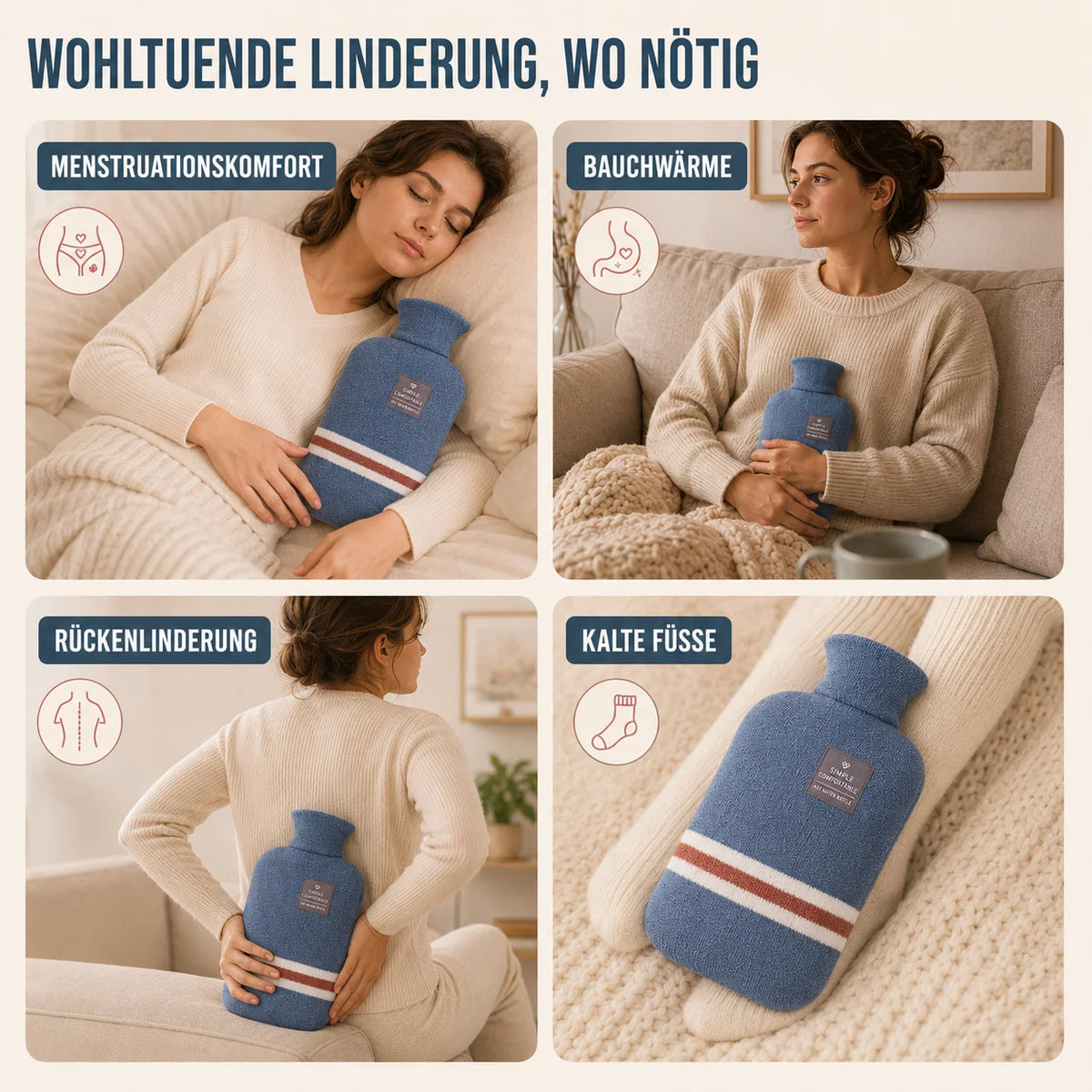 Hot Water Bottle Knitted Cover 33.8-Ounce Capacity Up to 8-Hour Warmth