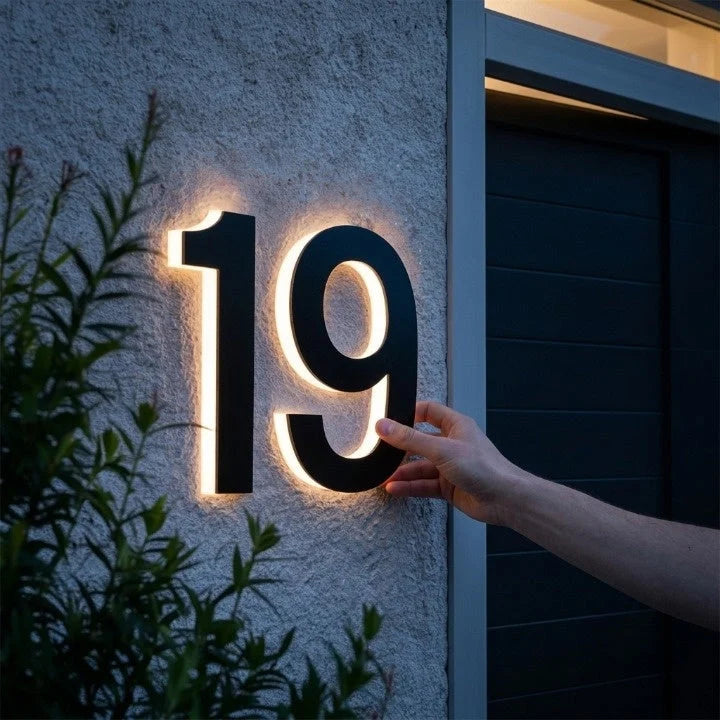 House Number Sign LED Backlit IP68 Waterproof Stainless Steel & Acrylic