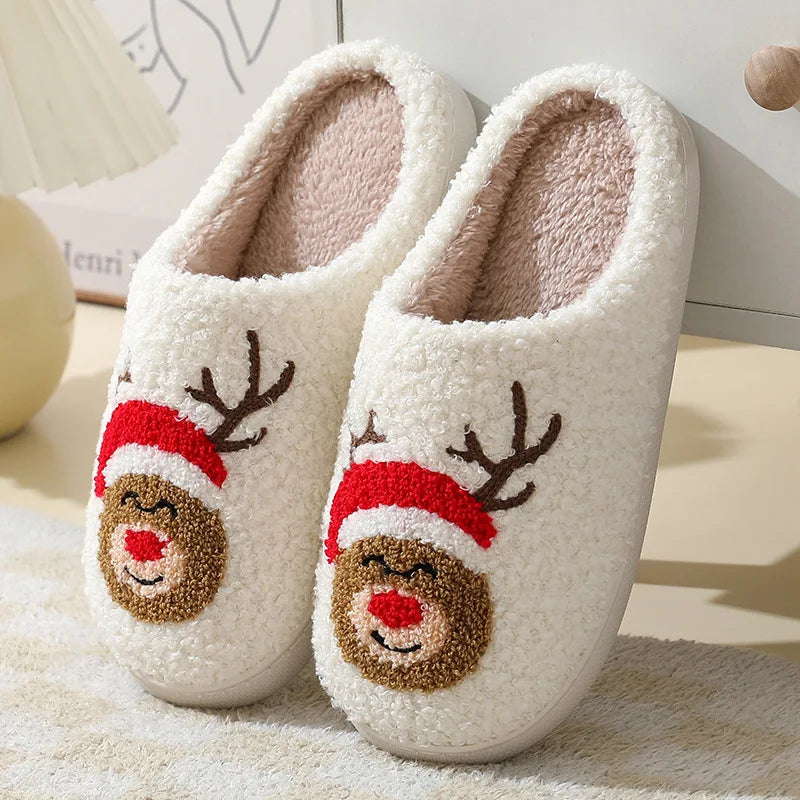 House Slippers Christmas Design Plush Lining Non-Slip Sole