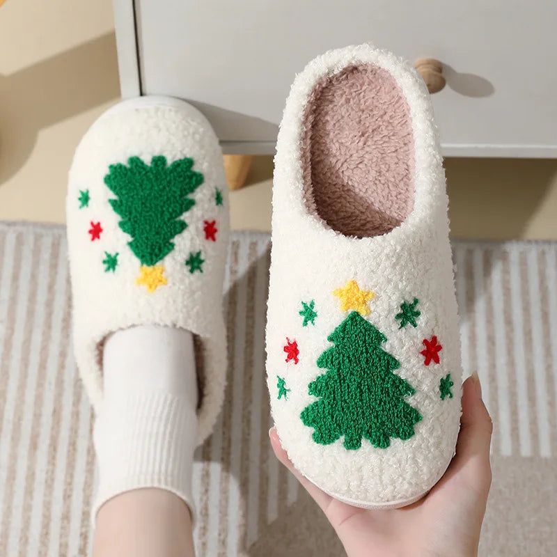 House Slippers Christmas Design Plush Lining Non-Slip Sole